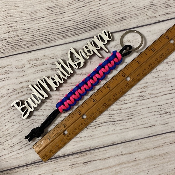 Handmade Paracord Keychain Keyring - Hot Pink Royal Blue Black - Picture 5 of 5